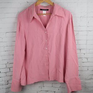 JONES NEW YORK SILK PINK LONG SLEEVED V NECK BUTTON DOWN BLOUSE SIZE 16